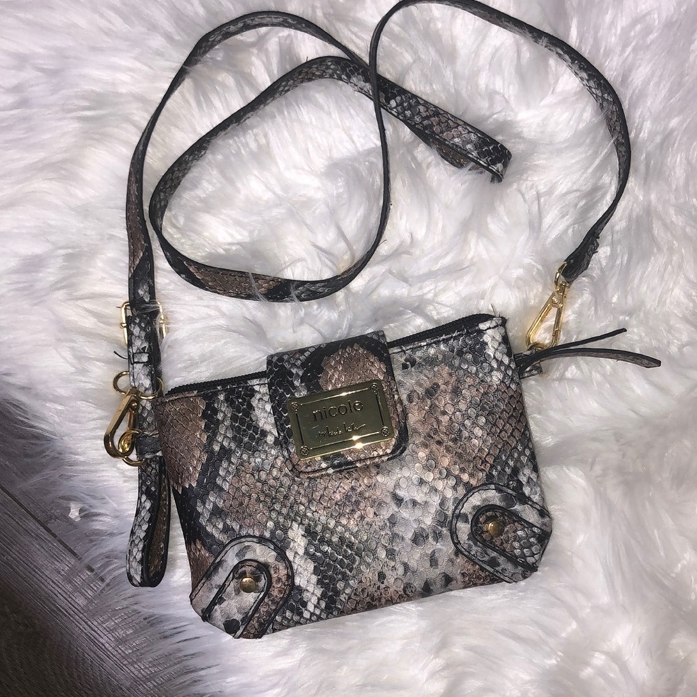 Nicole by Nicole Miller small Faux Snakeskin Print Crossbody Shoulder Bag Purse